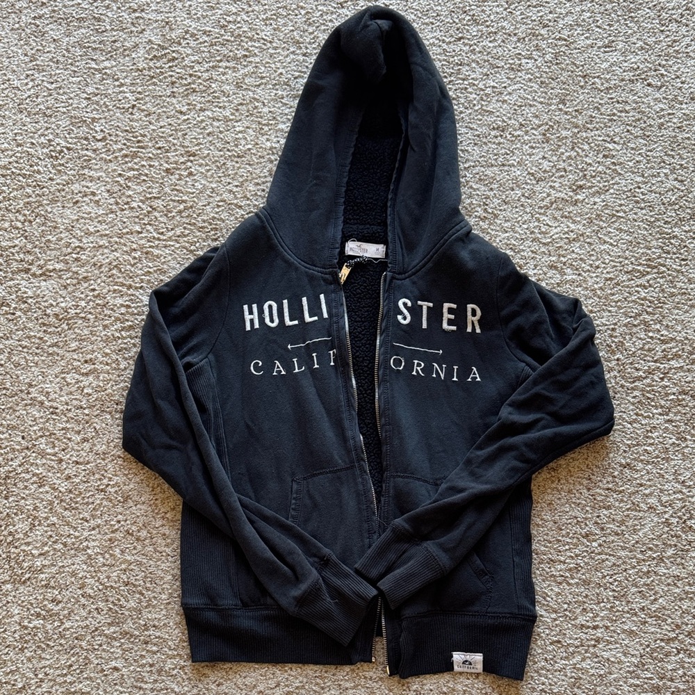 Hollister black Sherpa Zip-Up Hoodie